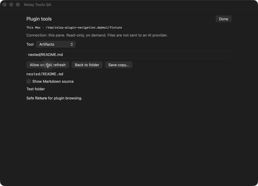 Native Markdown artifact preview with a source toggle