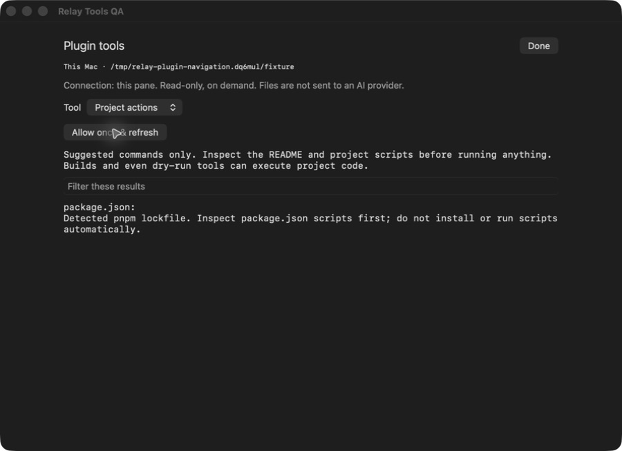 Project inspector identifying a synthetic pnpm project without running commands
